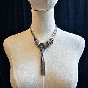 Gorgeous Necklace with Hanging Rings, Sparkling Stones and Matching Earrings